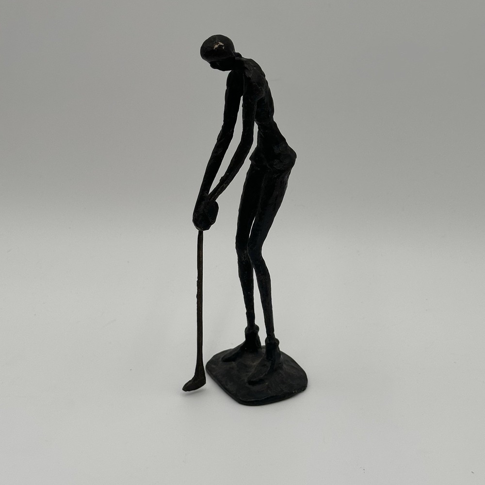 Vintage Bronze Patina Woman Golf Statue Golfer 9" tall